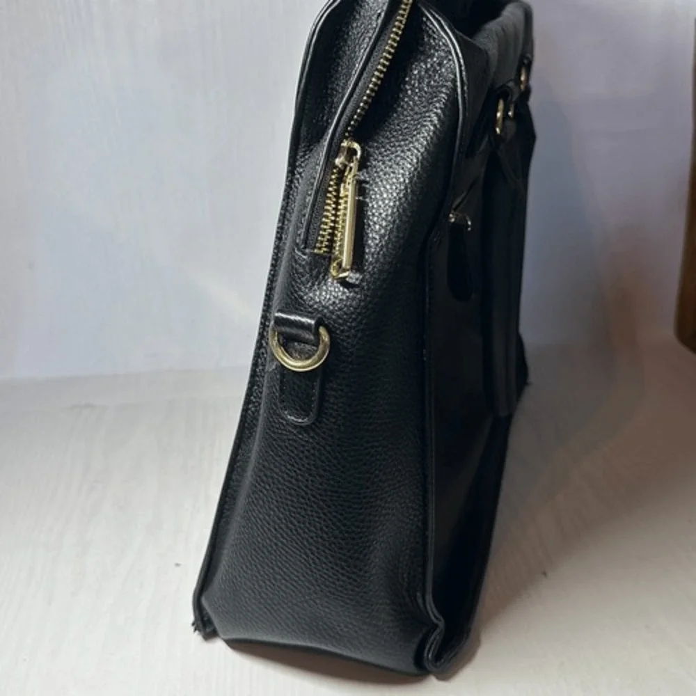 Steve Madden Black Pebbled Vegan Leather Satchel Bag Gold Hardware Top Handle